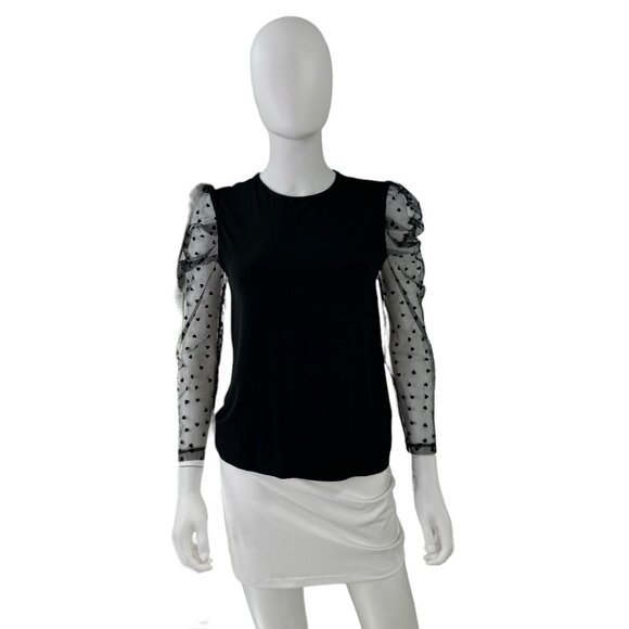 Hyacinth House NEW Black Tulle Long Sleeve Heart Darla Blouse Size Small - Picture 5 of 9